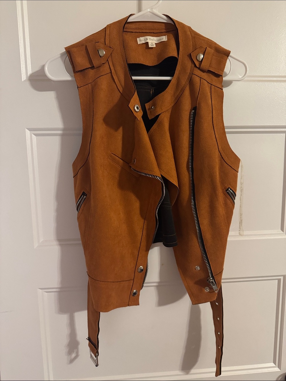 Sleeveless Moto Vest - Rust Brown